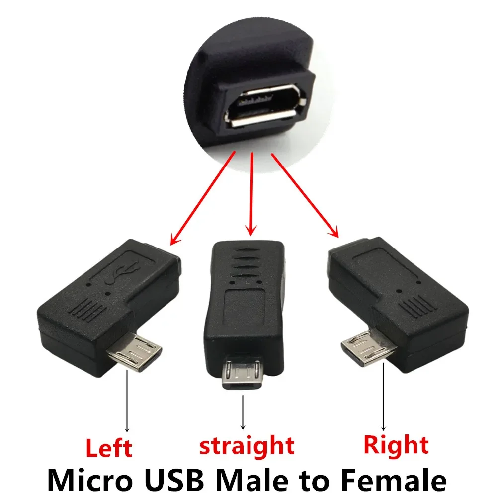 New Mini USB to Micro USB Adapter Plug 90 Degree Left&Right Angle Micro USB Male to Mini USB Female Type B Connector Charge Data