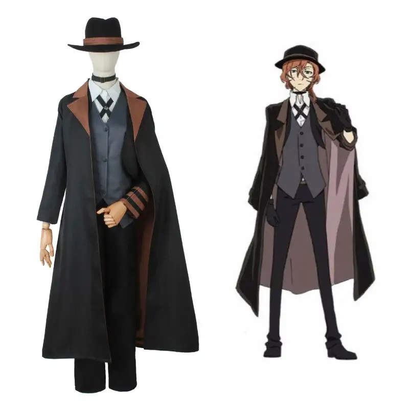 Anime Bungou Stray Dogs Men Women Nakahara Chuuya Cosplay Costume Wig Hat Glove Jacket Pants Female Chuya Nakahara Cosplay Suit