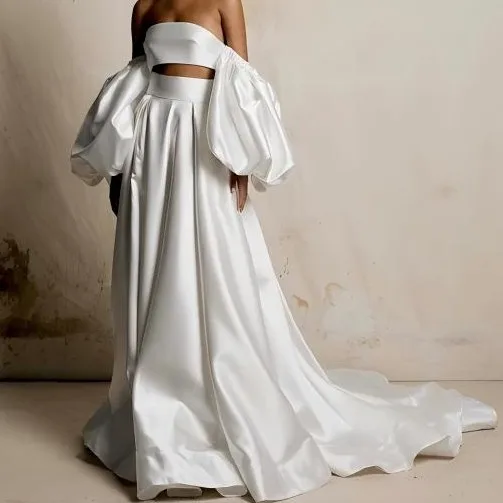 Luxury White Satin Maxi Skirt With Pockets Women High Waist A-Line Long Skirt with Train Elegant Evening Party Skirt Custom Made