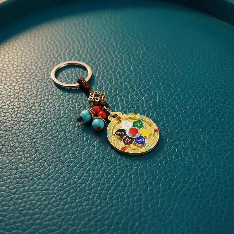 Schlüsselanhänger Dharma-Rad Emaille Schlüsselring Spiritueller Schutz Schlüsselkette als Geschenk für Freunde, Tasche, Ersatzteile – Detail 2