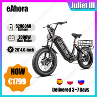 Electric Bike 2000W Powerful Dual Brushless Motor 52V60AH Battery Hydraulic brake E Bike 20*4 In Fat Tire Adult Electric Bicycle