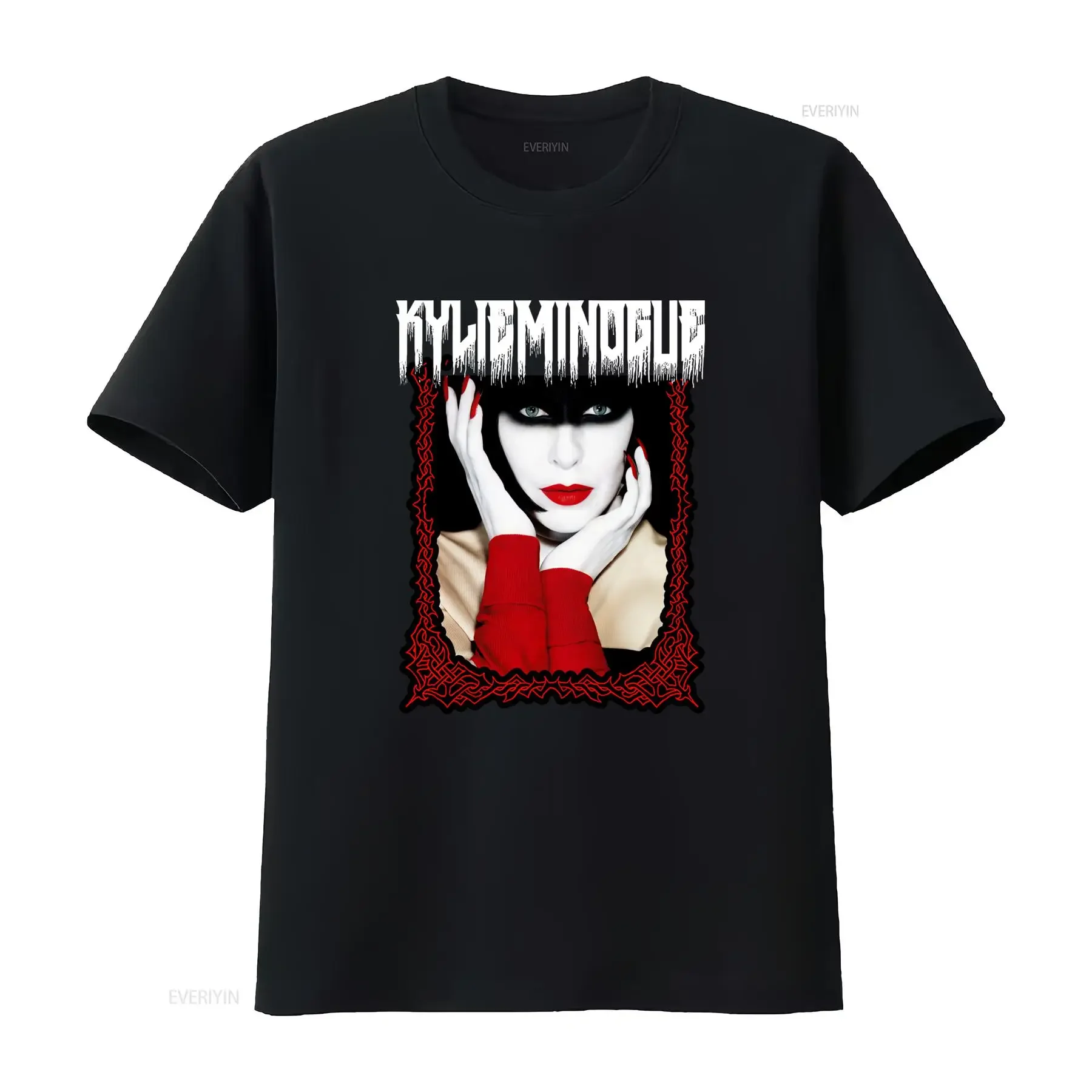 Gothic Dark Goth Girl Red Thorn Frame Print Streetwear Cool T Shirt vintage Washed fashion Stylish Casual Slightly Versatile