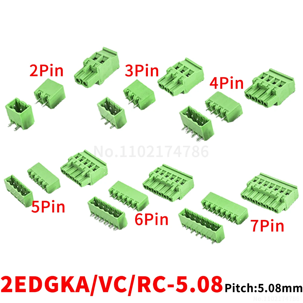 (1 Set) KF 2EDGKA 2EDGVC 2EDGRC - 5.08mm vertical 90° side-entry pluggable PCB terminal block plug socket 15EDGKA/VC/RC 5.08