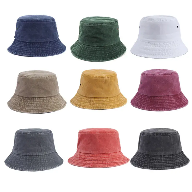 Customized Logo Print Embroidery European American Cotton Washed Bucket Hat Retro Old Hip Hop Hat Casual Sunshade Basin Hat