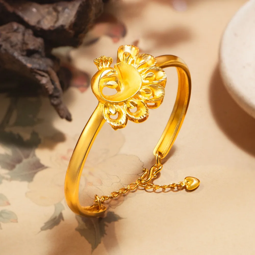 Hollow phoenix open bracelet female style senior sense 9999gold