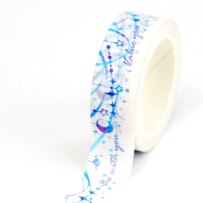 2023 NEW 1X 10M Decor Watercolor Blue Moon Stars Script Washi Tape for Planner Adhesive Masking Tape Kawaii Papeleria