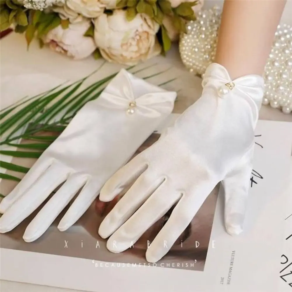 1 Pair Marie Cat Cos White Satin Gloves Wedding Mesh Short Glove Bow Knot Gloves Thin Sweet Lace Gloves Women Ladies/Girls