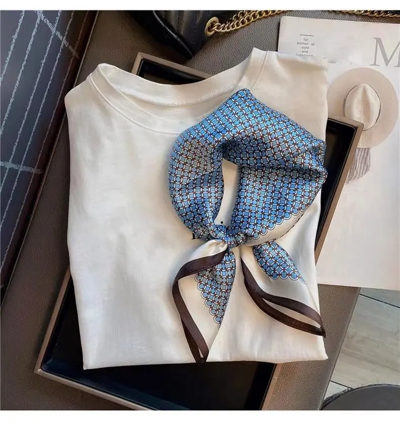 100% Echter Seidenschal für Damen, Neues Bandana, Quadratischer Schal, Wickeltuch, Eleganter Frühlings-Mode-Luxus-Hochwertiger Hijab 53cm – Detail 1
