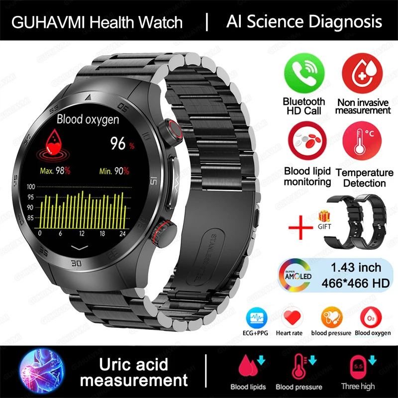 GUHUAVMI 2025, neue Saphirglas-Laserbehandlung, drei hohe Smartwatches für Männer, EKG + PPG, Herzfrequenz, Blutsauerstoff, Gesundheits-Tracker, Smartwatches 8