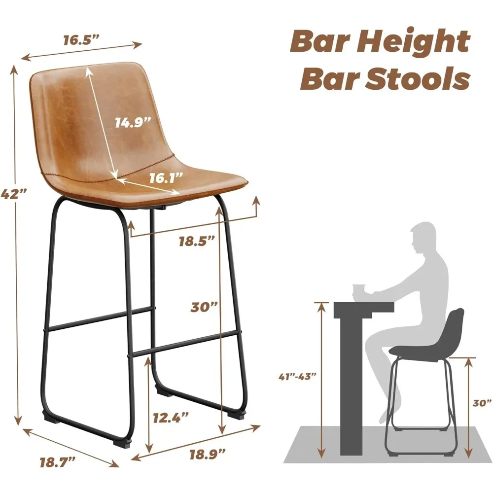 Барная модель 4, 30-дюймовые барные стулья с задней частью, современные барные стулья из искусственной кожи с металлическими ножками и подставкой