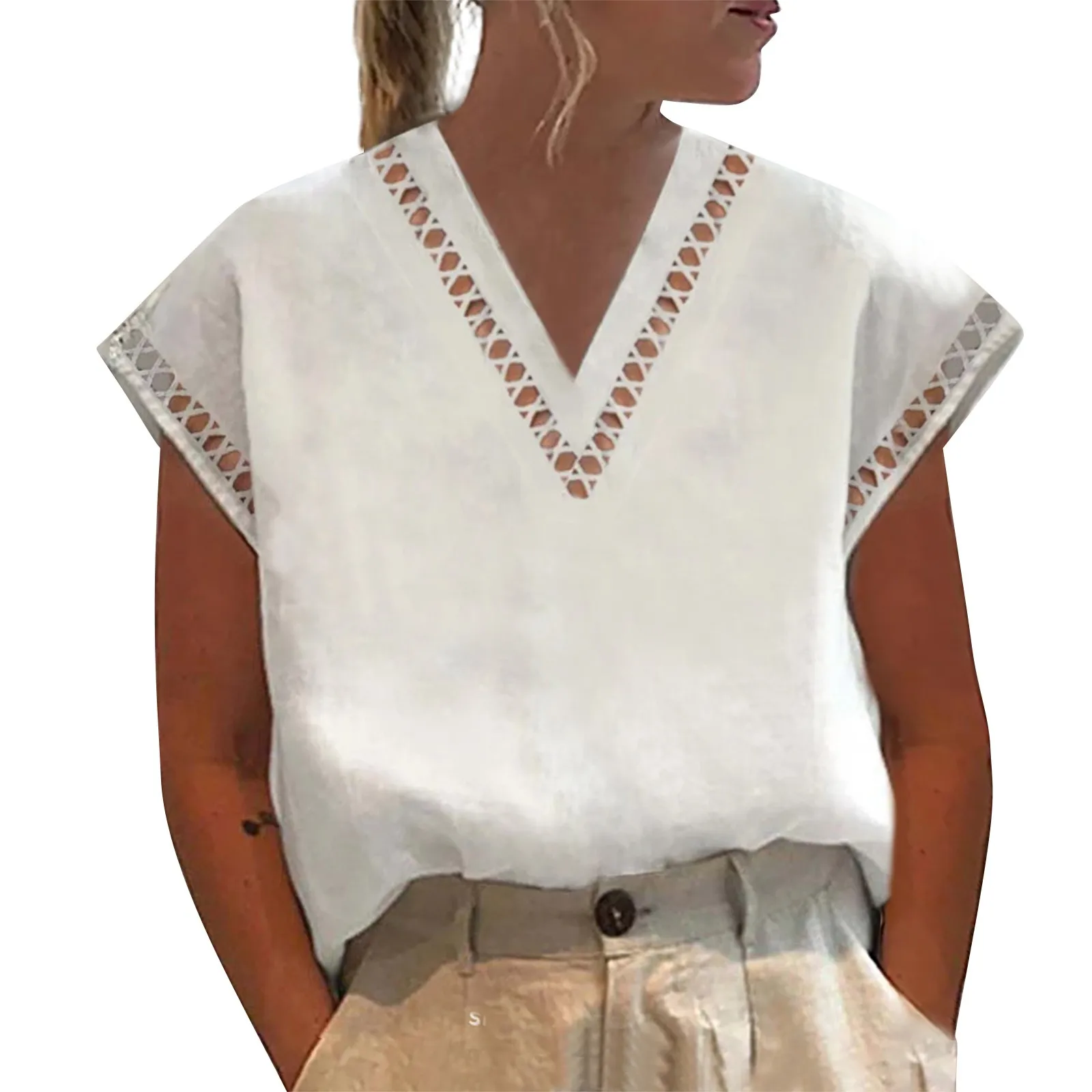 Blusa de lino y algodón para mujer, camisa blanca ligera, informal, elegante, ropa de gran tamaño, 2023