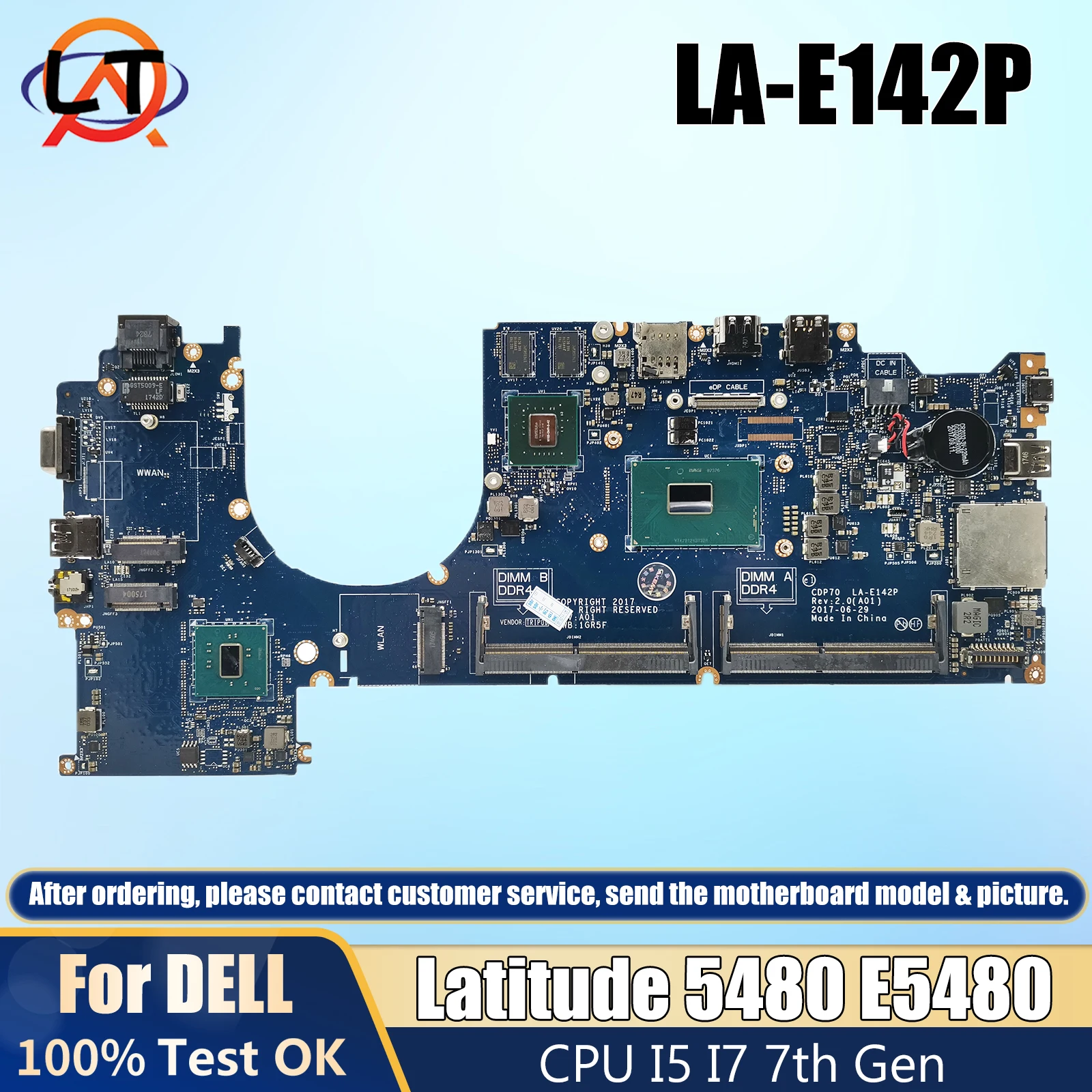 LA-E142P para Dell Latitude 5480 placa base 0HWNFC N16S-GMR-S-A2 2G 100% prueba de la placa base del ordenador portátil CPU I5 I7 7th Gen