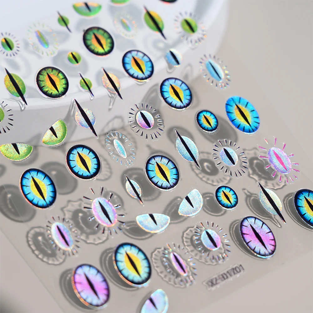

5D Evil's Eye Embossed Nail Stickers Punk Gothic Style Y2K Dragon Eye Snake Cross Nail Sticker Rhinestone Nail Art Decal DIY Dec