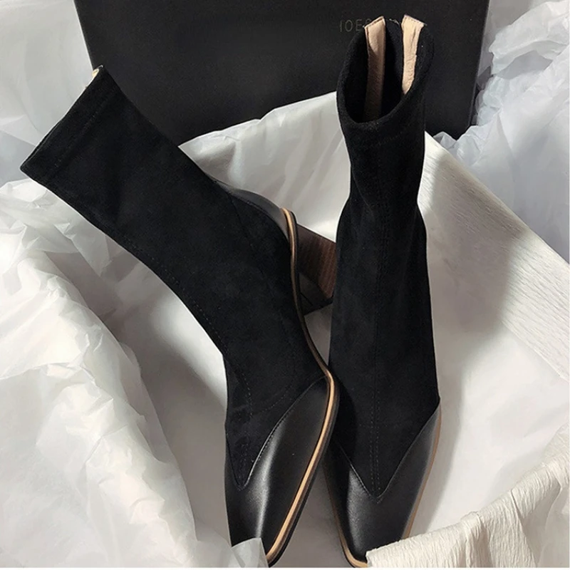 2023 New Pointed Women\'s Ankle Boots Fashion Square High Heels Elegant Fashion Women\'s Short Boots Comfort Casual Women\'s Boots