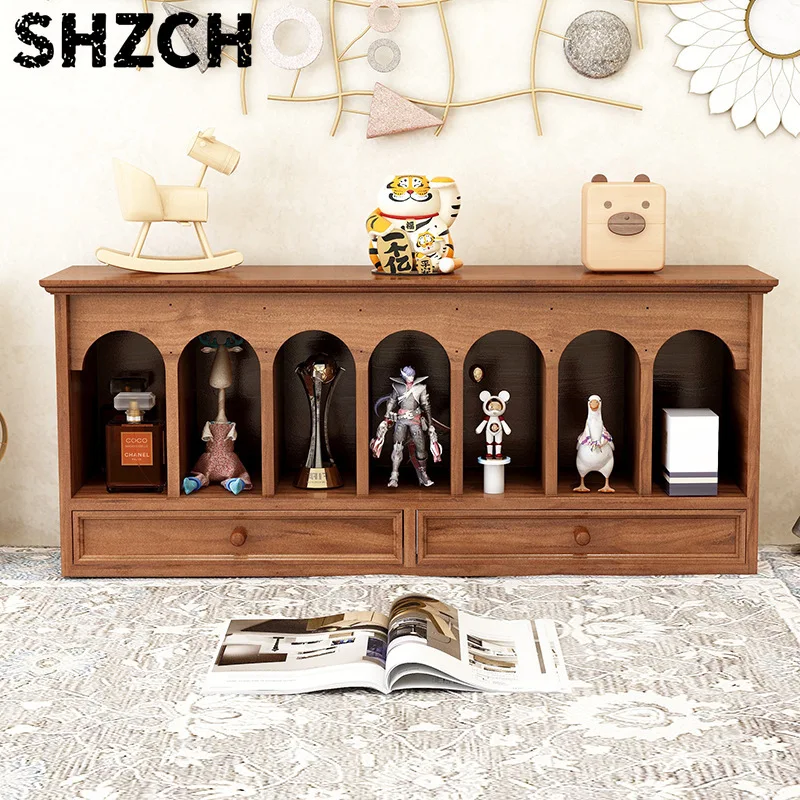 Vintage Solid Wood Drawer Organizer Multi-Layer Desktop Cabinet for Makeup Home Decoration Rack Rustic Storage System Box