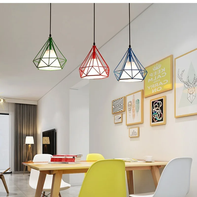 Nordic Modern Style 3 Heads Pendant Lights Gold Diamond Iron Cage LED Chandelier Adjustable Kitchen Dining Living Room Bedroom