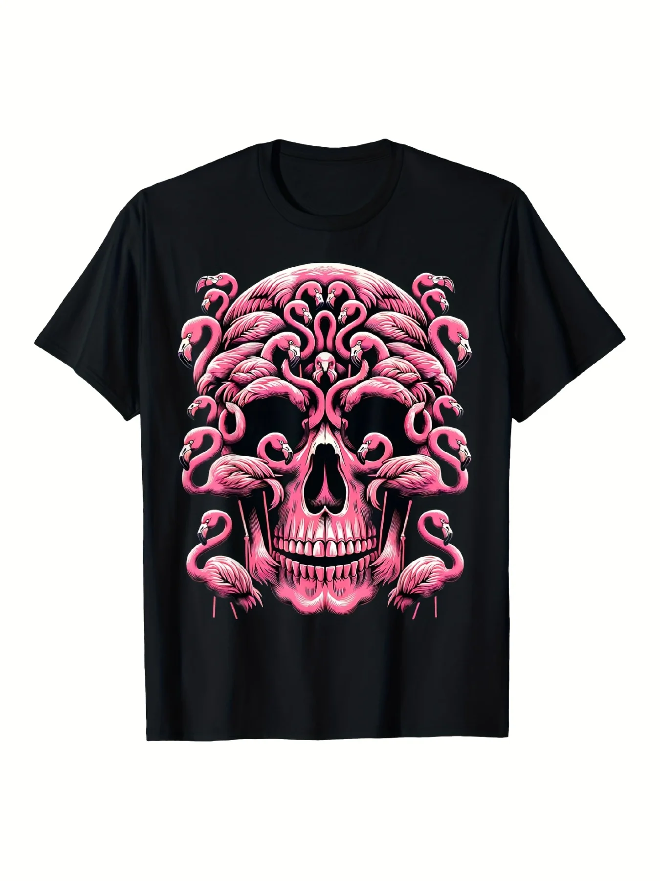 Camiseta con estampado de calavera de flamenco para hombre, estilo gótico, suave, transpirable, de tela gruesa y pesada, estilo retro, informal, con cuello redondo, para Halloween, ropa informal, cómoda, camiseta informal adecuada para todas las estaciones