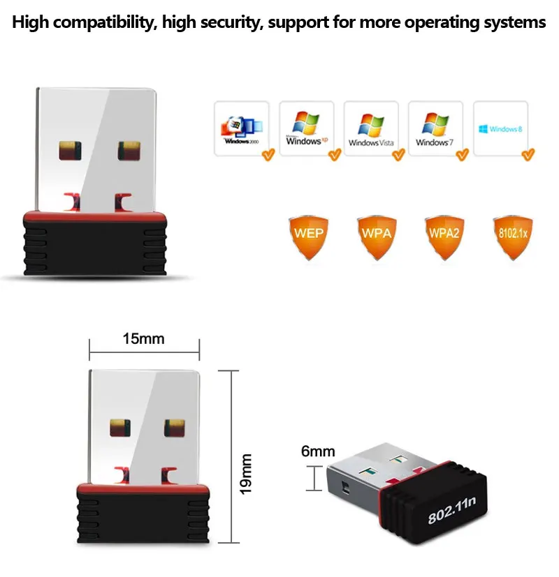 150m usb 2.0 wifi sem fio placa de rede 802.11b/g/n lan adaptador mini wi-fi fi dongle para computador portátil MT-7601/rtl8188