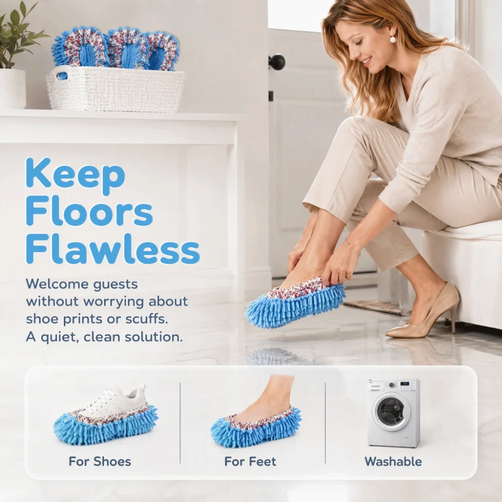 One Size Blue Floor Cleaning Mop Chenille 30*12cm Mop Slippers Cleaning Shoe Covers For Kitchen
