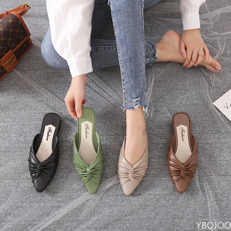 Trendy Shoes For Women 2022 Summer Fashion Design Elegant Mules Slippers Outdoor Solid PVC Pointed Toe Ladies Shoes Half Drag