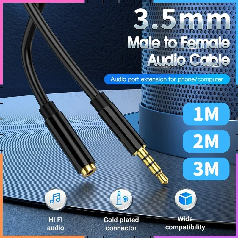 1M 2M 3M 3.5Mm Audio Cable Aux Extension Cable With Mic Male To Female Stereo Aux Cord For Phone/Pc/Laptop
