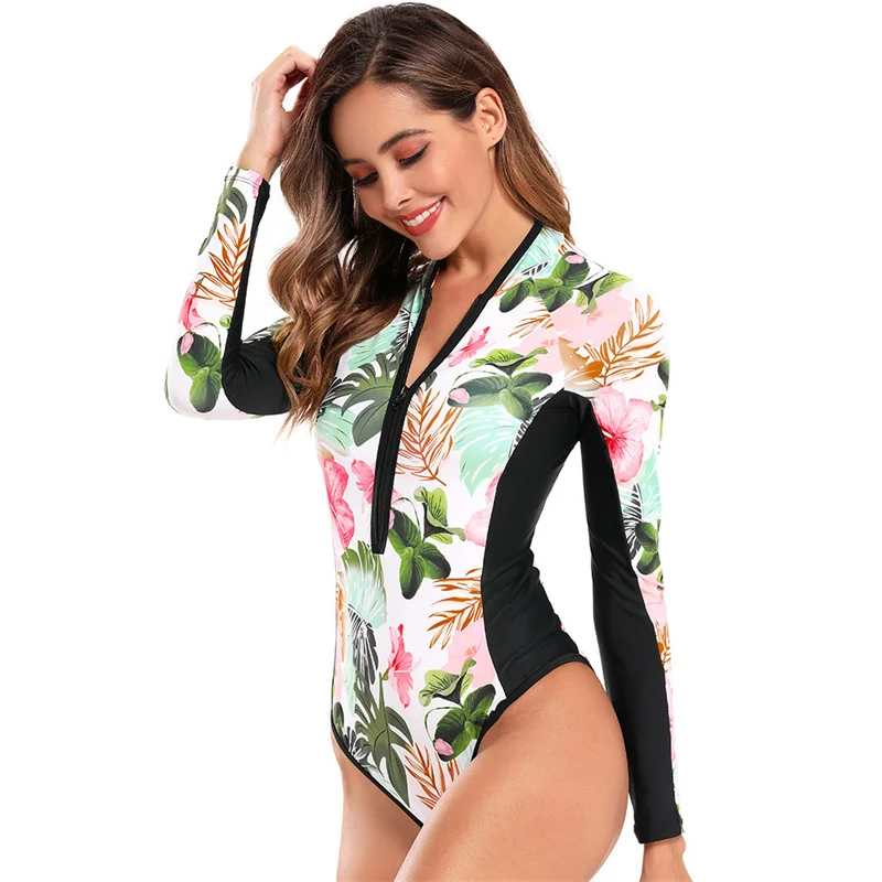 Zipper Printed One Piece Bikini Woman Long Sleeve Bikinis Women Swimsuit Swimwear Girls BathingSuit Swimming Suit