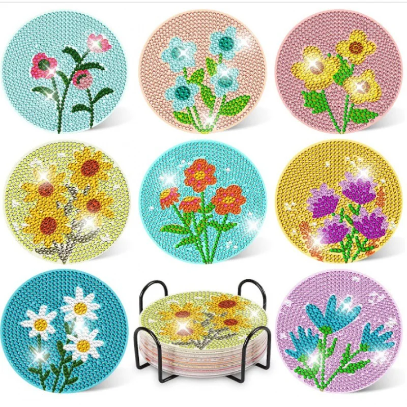 

Nordic Hot Selling Diamond Painting Coaster Sunflower Bouquet 5Ddiy Handmade Acrylic Coaster Creative Paste Masonry