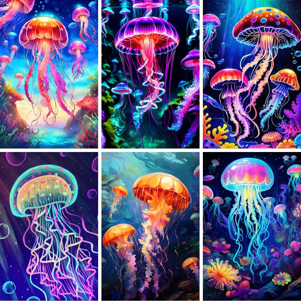 

5D DIY Diamond Painting Jellyfish Abstract Art Full Round Drill Underwater Diamond Embroidery Mosaic Art Picture of Rhinestone