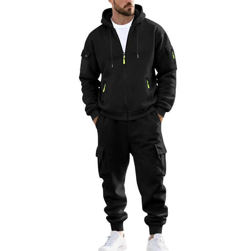 Winter American Heavy Velvet Loose Men's Casual Sports Tooling Trend Suit Men's Suit Set (2-piece)