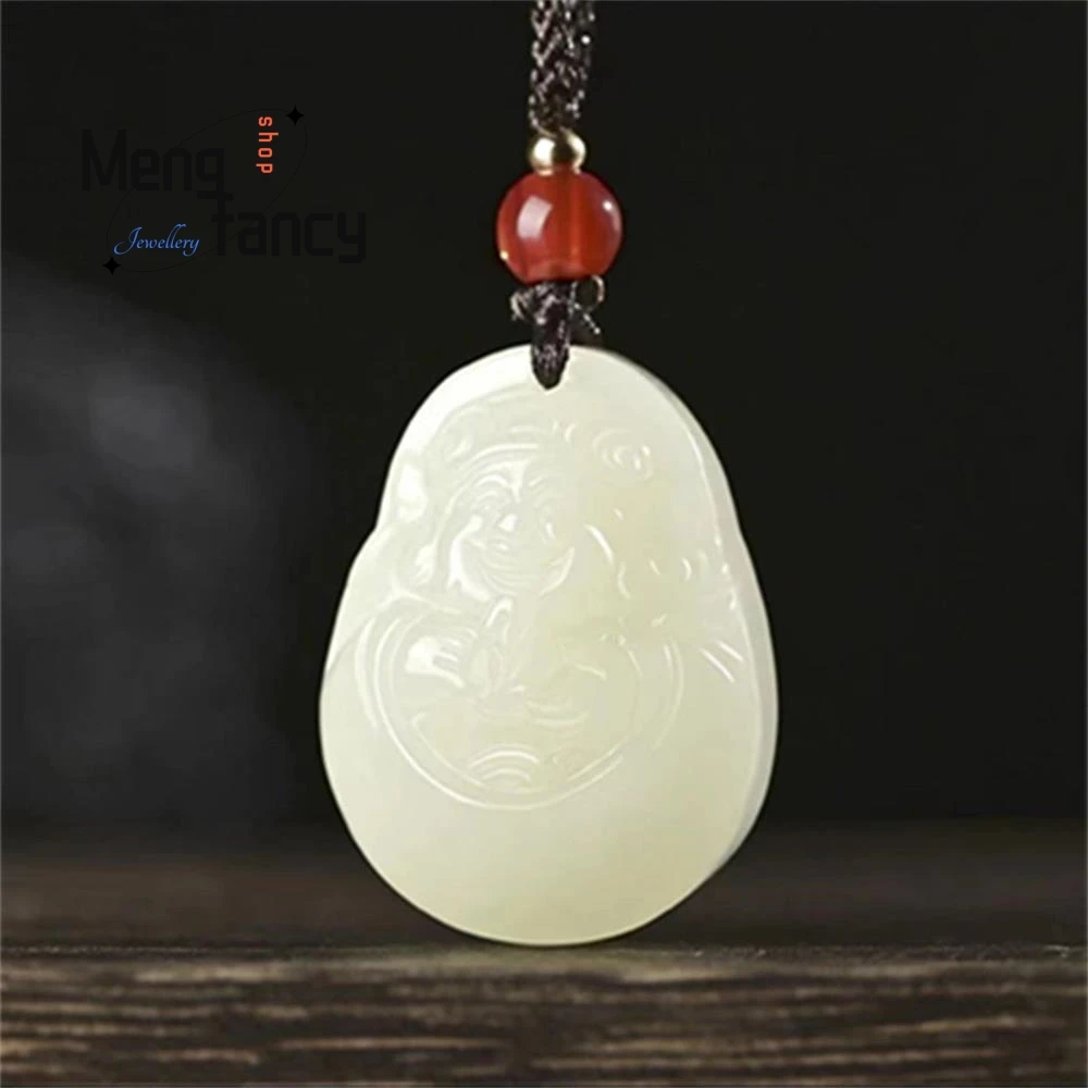 

Natural Hetian White Green Jade God of Fortune Pendant Exquisite Elegant Simple High-grade Fashion Jewelry Mascots Holiday Gifts