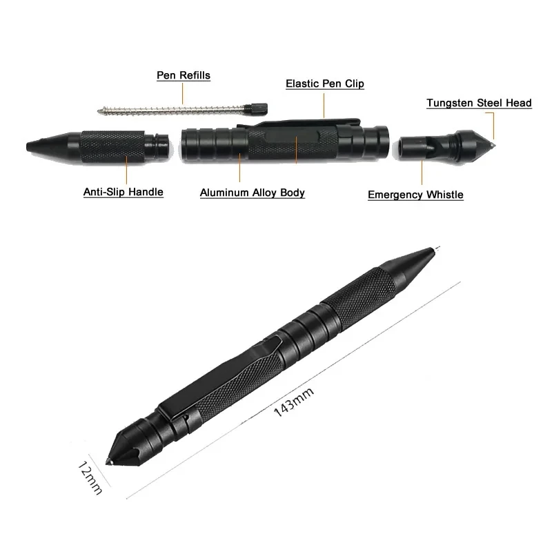 Yüksek kalite taşınabilir çok fonksiyonlu 3-In-1 askeri taktik kalem acil kendini savunma EDC aracı kalemler açık Survival malzemeleri