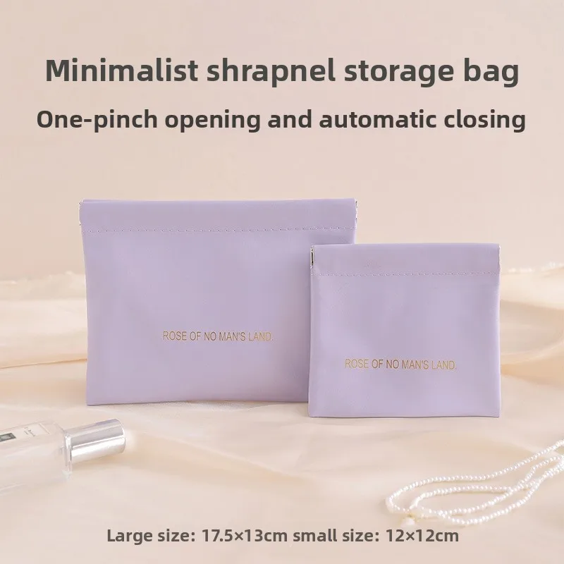 Auto‑Close Spring PU Storage Pouch, Mini Earphone & Cable Organizer, Portable Coin Purse, Lipstick Cosmetic Small Storage Bag