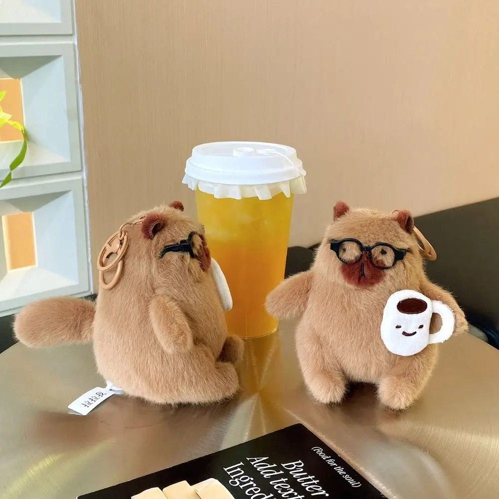 

Wag Tail Working Capybara Keychain Bag Hanging Cute Animal Plush Capybara Keyring Creative Funny Plush Toy Pendant Chrildren
