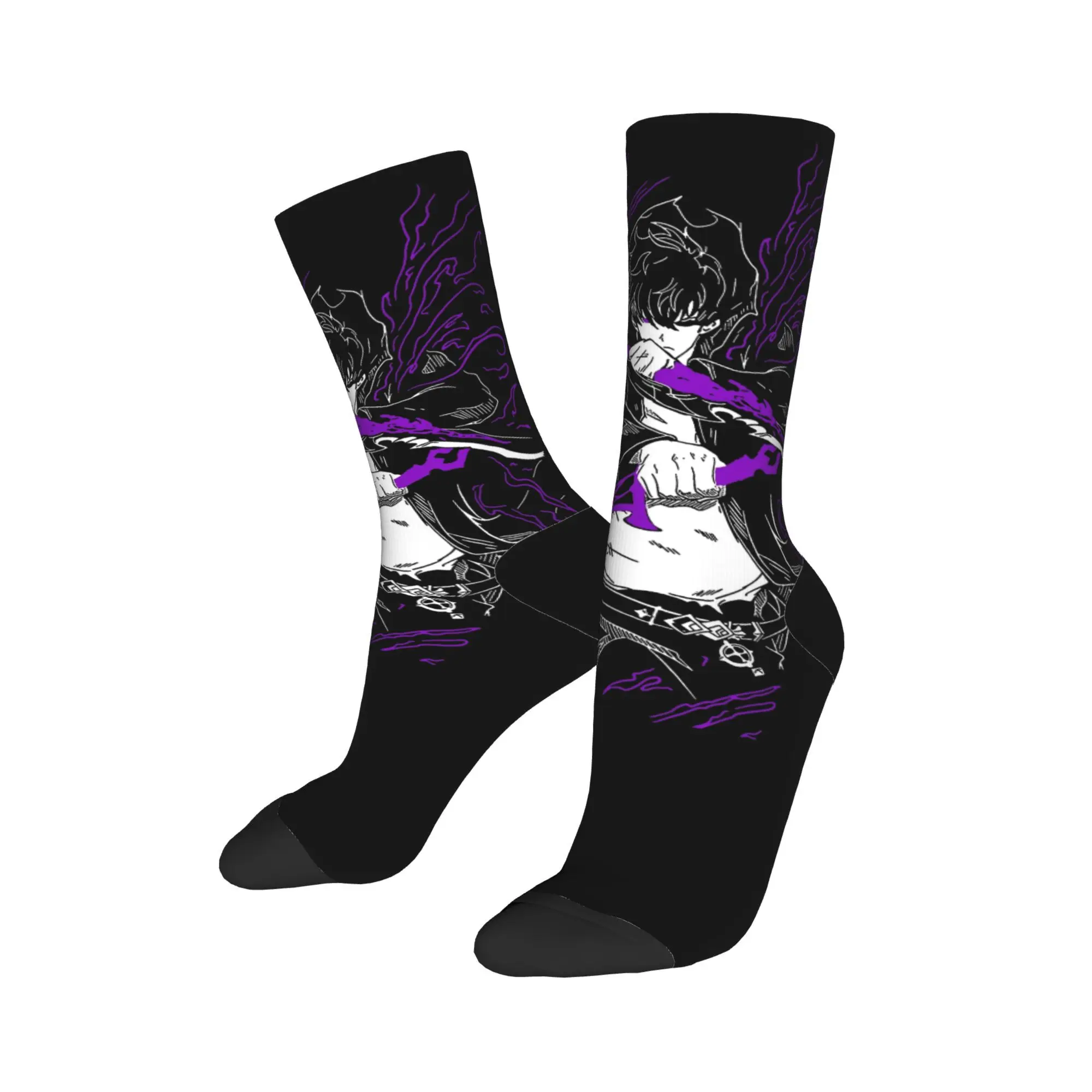 

Happy Funny Male Men Socks Novelty Fighting Scene Two Swordman Solo Leveling Sung Jinwoo Sock Sport Women Sock Spring Winter