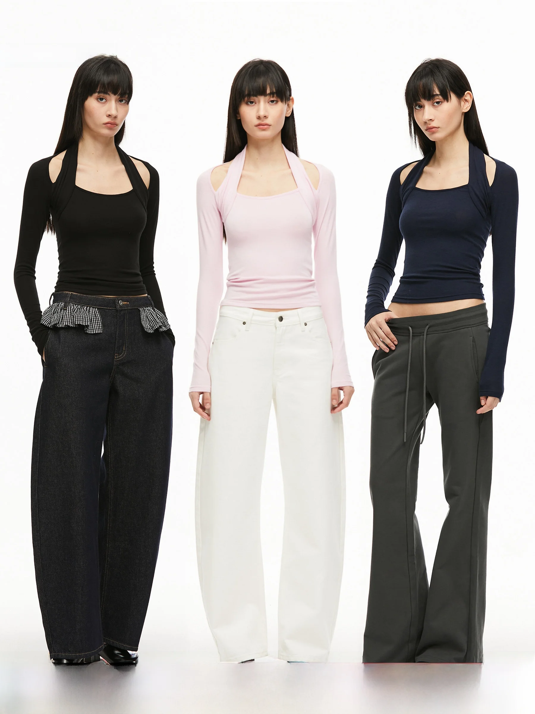 

Lal Product High Quali Elastic Skin-friendly Slim Fit Deconstructed Gathered Ne oulder T-irt Long Sve Soft Comfort...