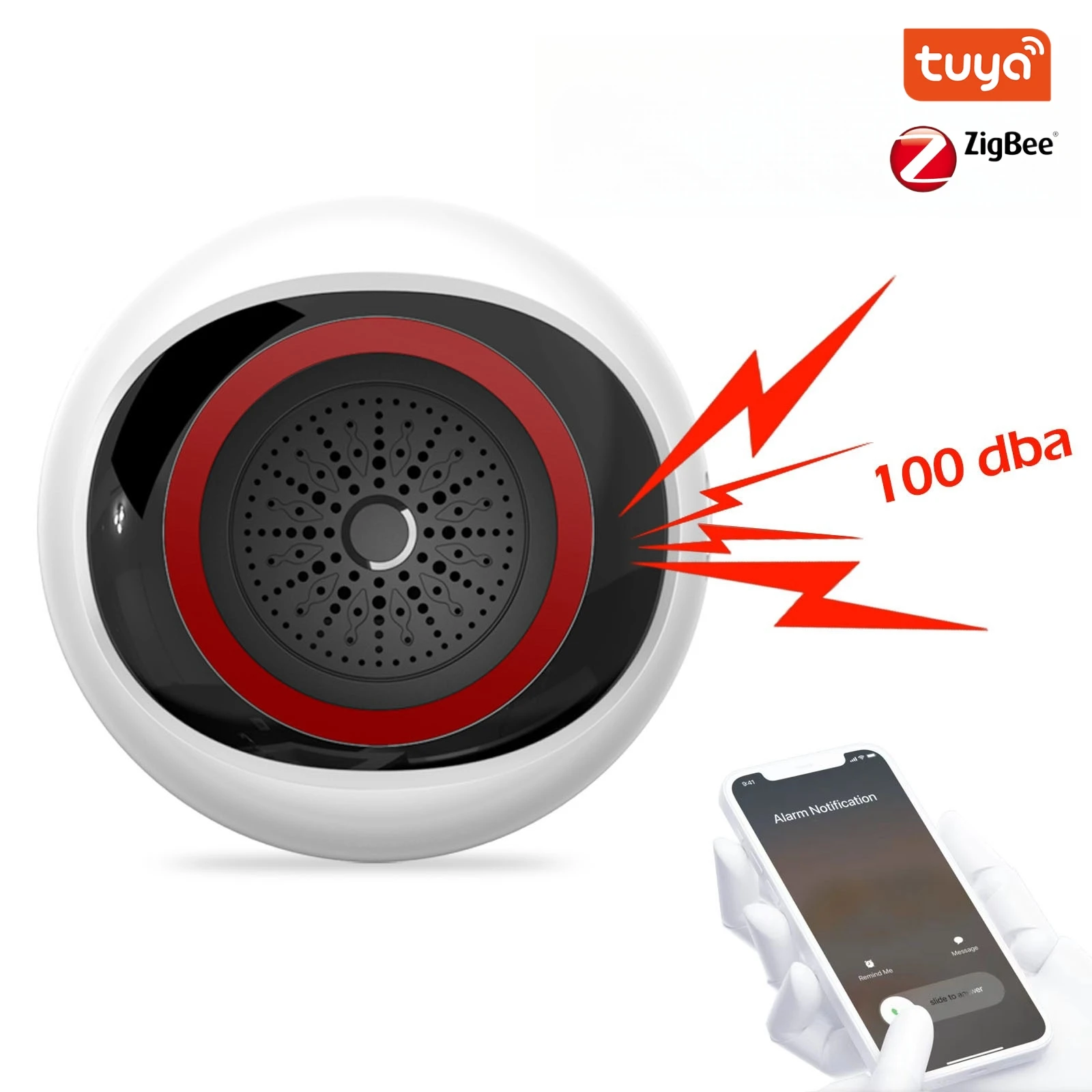 Tuya ZigBee Sound Flash Light Siren Alarm 100dB Rechargeable Battery/USB Charge for Smart Home Security Protection