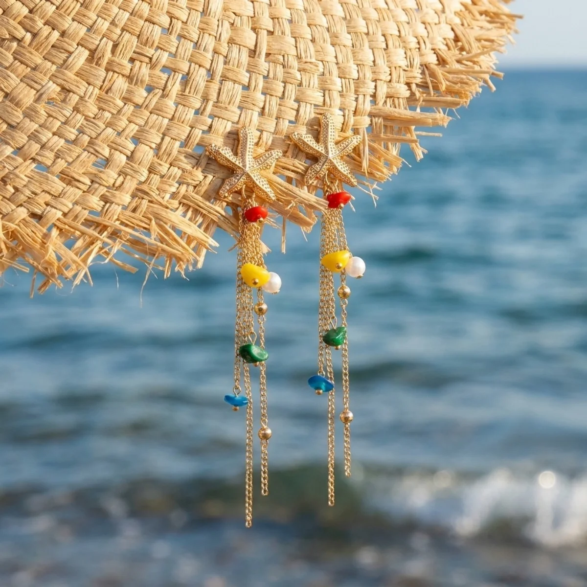 Ozean-Seestern-Ohrringe aus Acryl mit simulierten Perlenketten und Quasten für Damen, Sommer-Muschel-Seepferdchen-Schildkröten-Ohrringe, Schmuck – Detail 30