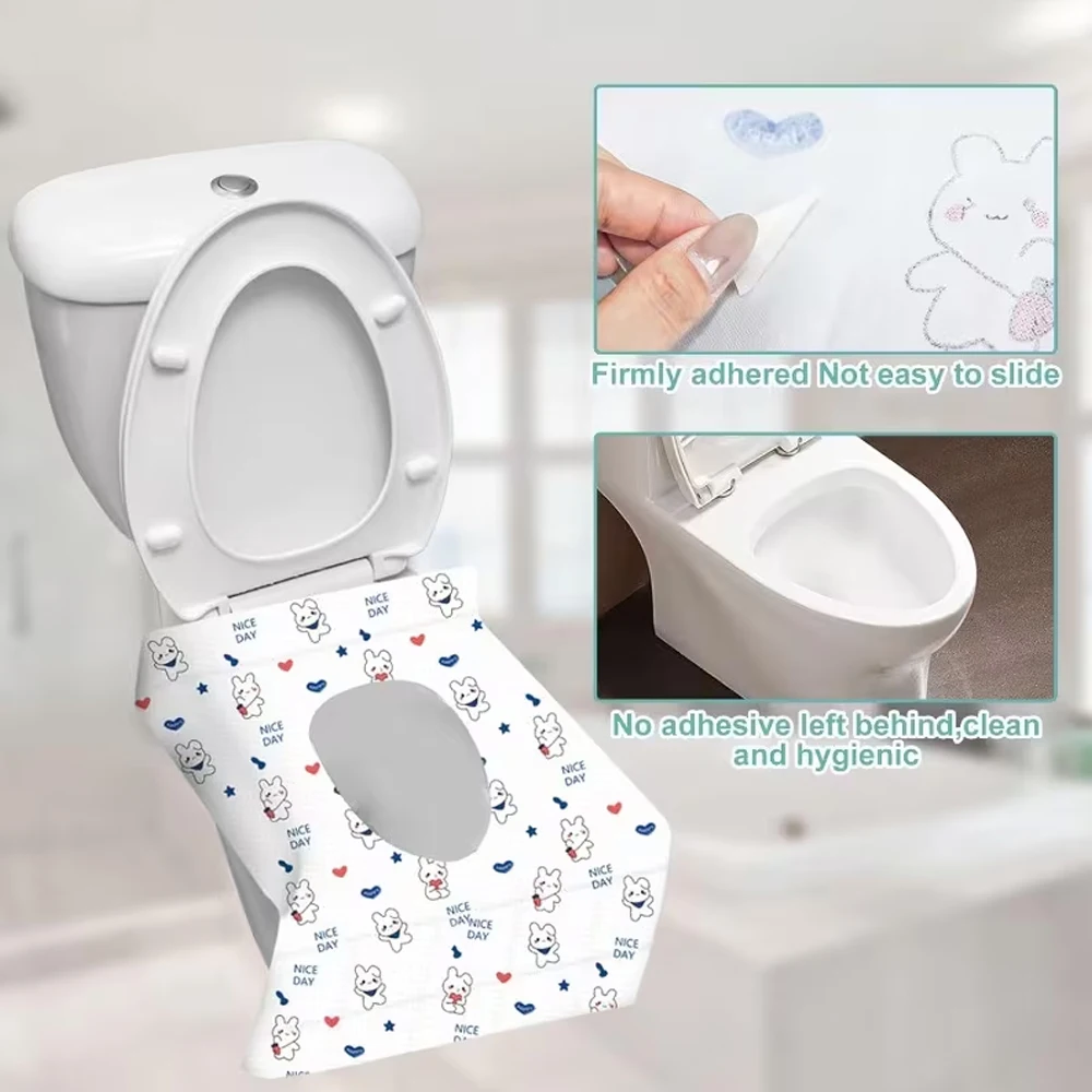 10-piece pack of disposable toilet seat covers - Cute bunny and heart-shaped designs, portable toilet seat covers, adhesive toilet pads, individually packaged, longer and wider, suitable for public bathrooms, travel, hotels, apartments, and airplanes, ideal for travel and public restrooms