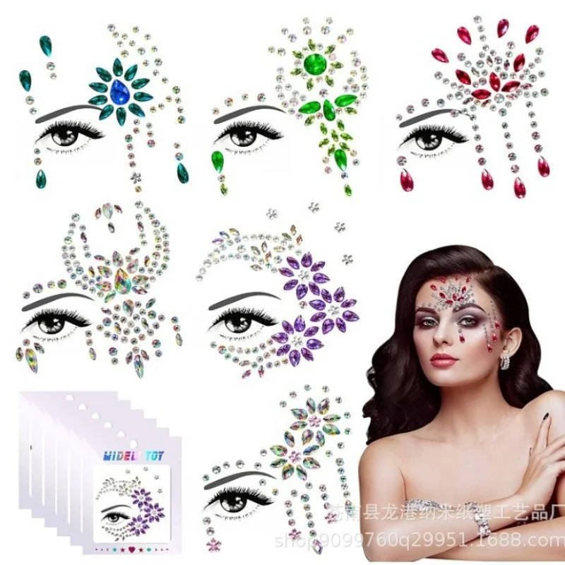 

Acrylic Resin Face Gems Rhinestone Eye and Forehead Stickers for Party Tattoo Temporary Body Art Self Adhesive Fashion Jewelry