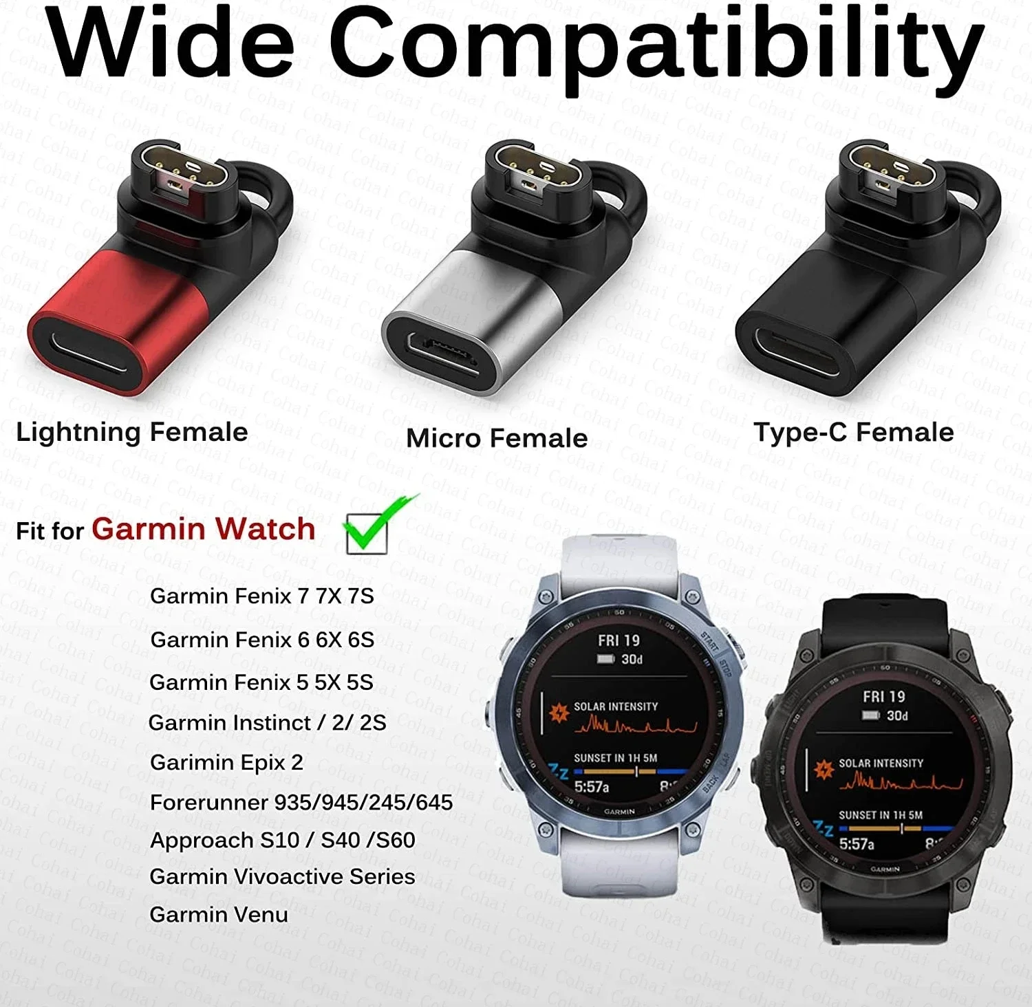نوع C/مايكرو/Ios USB مهايئ شاحن ل Garmin Fenix 7/6/5 غريزة 2S Venu 2 plus ساعة ذكية شحن محول الملحقات