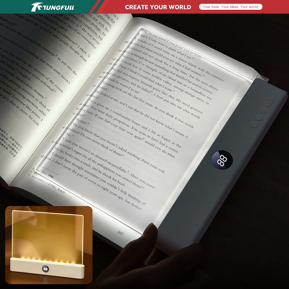 New LED Book Light and Night Light 2 in 1 Flat Panel Night Vision Student USB Rechargeable Battery Operated Reading Light