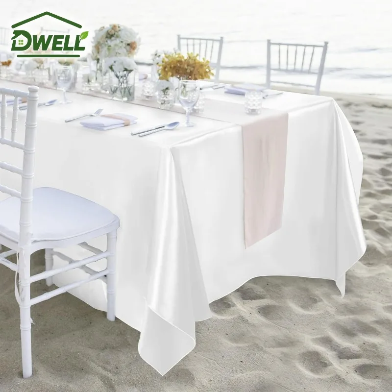 Solid Satin Table Cover Wedding Party Banquet Tablecloth Elegant Smooth Fabric Table Cover for Dining Event Celebration Decor