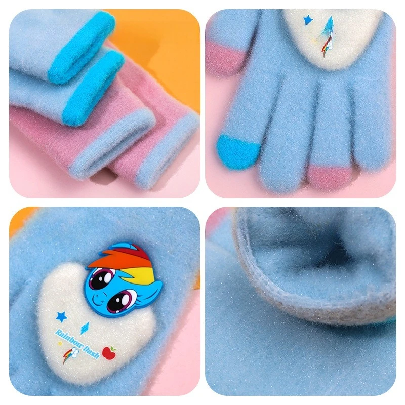 قفازات Miniso للأطفال شتاء جديد كامل الأصابع للأولاد والبنات مجموعة إصبع سميكة دافئة من القطيفة مجموعة أصابع المهر الصغير المباركة