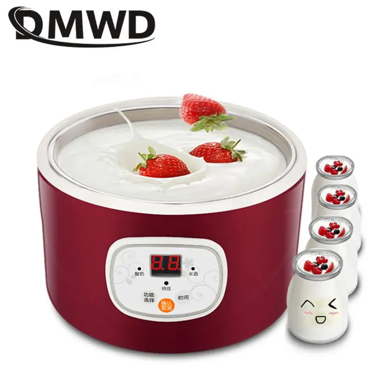 

1L Automatic Electric Yogurt maker 304 Stainless steel liner Thermostatic Natto Leben Rice Wine Fermenting Machine 4 Glass cup