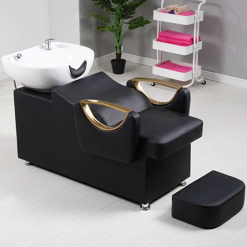 Black Sink Hairdressing Salon Furniture Hair Salon Shampoo Bed with Washing Stations and Bowl Shampoo Chairs