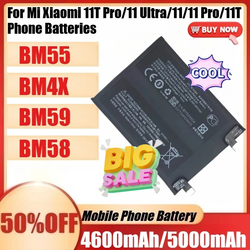 

Новые высококачественные аккумуляторы BM58, BM4X, BM55, BM59 для телефонов Xiaomi 11T Pro/11 Ultra/11/11 Pro/11T