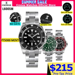 Cronos Sub Diver Men Watch No Date PT5000 Brushed Bracelet Ceramic Bezel 200 meters Water Resistant
