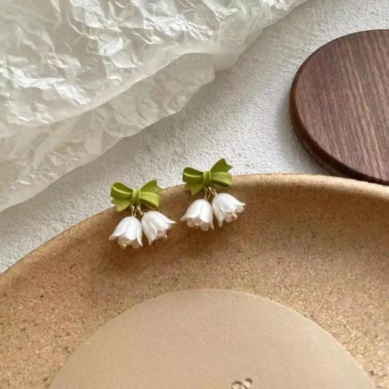Punk Girl 925 Silver Needle Earrings Korean Edition Bell Orchid Tulip Flower Gentle Bow Knot Forest Style Girl Style Earrings
