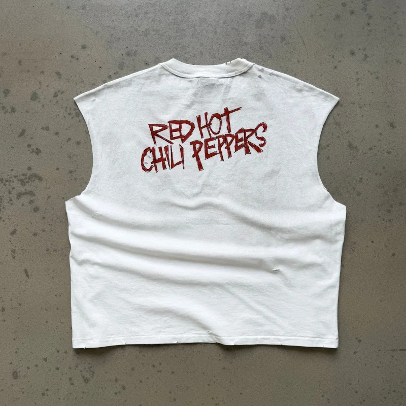 Summer Hip-Hop Red Hot Chili Peppers Streetwear Retro Vest Graffiti Men Women Casual Cotton Sleeveless T-shirt