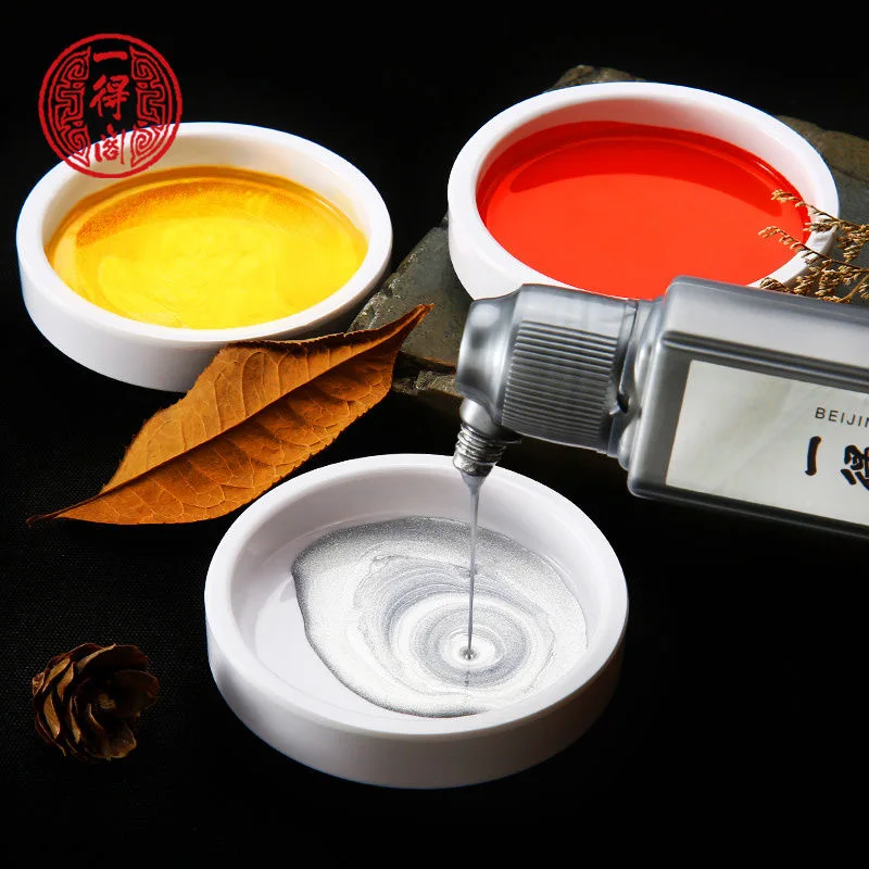 

Yidege Gold Silver Ink Cinnabar Ink for Beginners Writing Scriptures Couplets Golden Ink Colored Ink for Brush Calligraphy